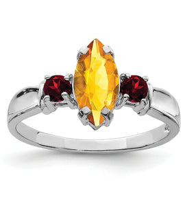 Sterling Silver Rhodium Citrine & Garnet Ring