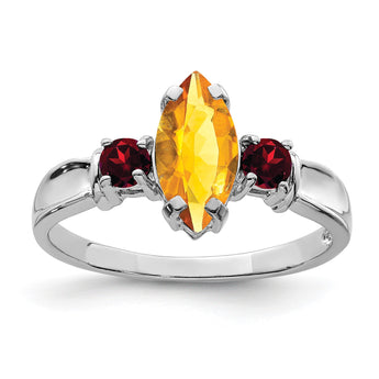 Sterling Silver Rhodium Citrine & Garnet Ring - Birthstone Company