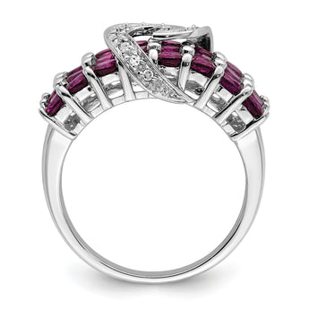 Sterling Silver Rhodium-Plated Rhodium-platedodolite Garnet & Diamond Ring - Birthstone Company