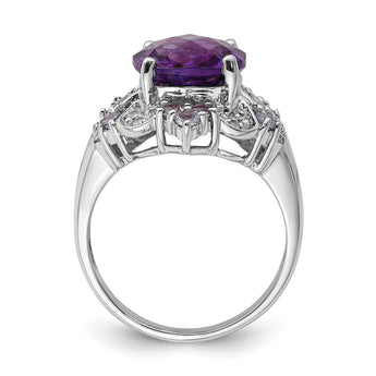 Sterling Silver Rhodium-plated Amethyst, Tanzanite & Diamond Ring, Size 5 - Birthstone Company