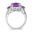 Sterling Silver Rhodium-plated Checker-Cut Amethyst Ring
