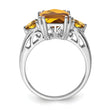 Sterling Silver Rhodium Checker-Cut Whiskey Quartz Ring