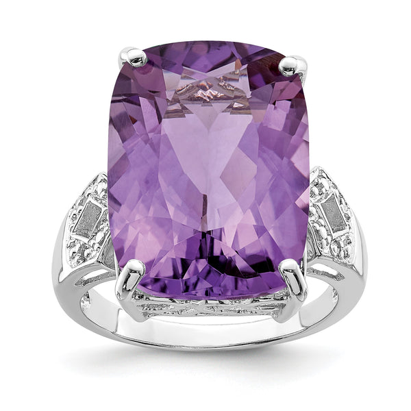 Sterling Silver Rhodium-plated Amethyst & Diamond Ring, Size 7 - Birthstone Company