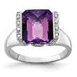 Sterling Silver Rhodium-plated Checker-Cut Amethyst & Diamond Ring - Birthstone Company