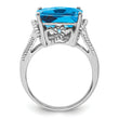 Sterling Silver Rhodium Checker-Cut Blue Topaz Ring
