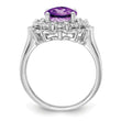 Sterling Silver Rhodium-plated Diamond & Checker-Cut Amethyst Ring