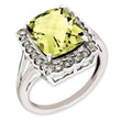 Sterling Silver Rhodium-plated Diamond & Checker-Cut Lemon Quartz Ring, Size 7 - Birthstone Company