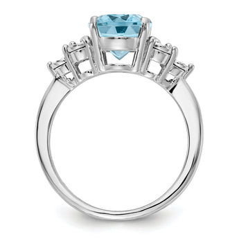 Sterling Silver Rhodium Diamond & Sky Blue Topaz Ring