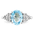 Sterling Silver Rhodium Diamond & Sky Blue Topaz Ring