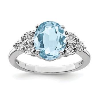 Sterling Silver Rhodium Diamond & Sky Blue Topaz Ring