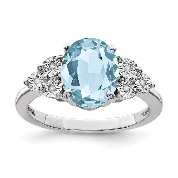 Sterling Silver Rhodium Diamond & Sky Blue Topaz Ring
