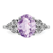 Sterling Silver Rhodium Diamond & Pink Quartz Ring