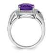 Sterling Silver Rhodium-plated Diamond & Checker-Cut Amethyst Ring