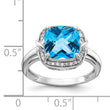 Sterling Silver Rhodium Diamond & Checker-Cut Blue Topaz Ring