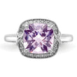 Sterling Silver Rhodium Diamond & Checker-Cut Pink Quartz Ring
