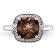 Sterling Silver Rhodium Diamond & Checker-Cut Smoky Quartz Ring