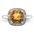Sterling Silver Rhodium Diamond & Checker-Cut Whiskey Quartz Ring