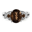 Sterling Silver Rhodium Diamond & Smoky Quartz Ring
