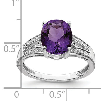 Sterling Silver Rhodium-plated Diamond & Amethyst Ring
