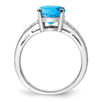 Sterling Silver Rhodium Diamond & Blue Topaz Ring