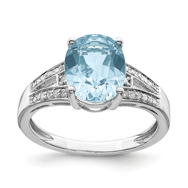 Sterling Silver Rhodium Diamond & Sky Blue Topaz Ring