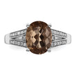 Sterling Silver Rhodium Diamond & Smoky Quartz Ring