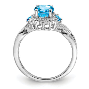 Sterling Silver Rhodium Diamond & Blue Topaz Ring