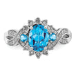 Sterling Silver Rhodium Diamond & Blue Topaz Ring