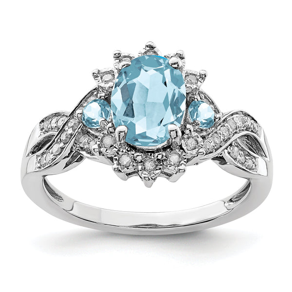 Sterling Silver Rhodium Diamond & Sky Blue Topaz Ring