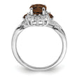 Sterling Silver Rhodium Diamond & Smoky Quartz Ring