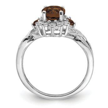 Sterling Silver Rhodium Diamond & Smoky Quartz Ring