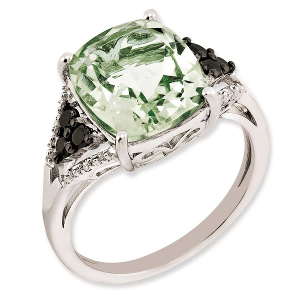 Sterling Silver Rhodium-plated Diamond & Green Quartz Ring, Size 7 - Birthstone Company