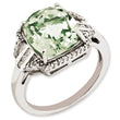 Sterling Silver Rhodium-plated Diamond & Checker-Cut Green Quartz Ring - Birthstone Company