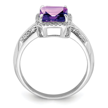 Sterling Silver Rhodium-plated Amethyst & Diamond Ring