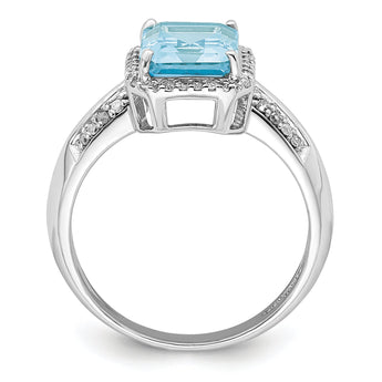 Sterling Silver Rhodium Diamond & Sky Blue Topaz Ring