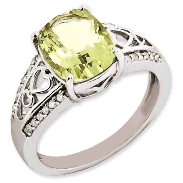 Sterling Silver Rhodium-plated Diamond & Lemon Quartz Ring, Size 7 - Birthstone Company