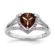 Sterling Silver Rhodium Diamond & Smoky Quartz Ring