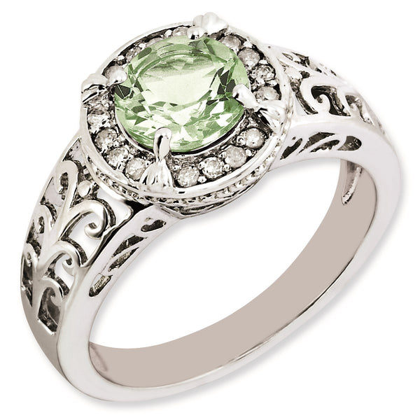Sterling Silver Rhodium-plated Diamond & Green Quartz Ring, Size 7 - Birthstone Company