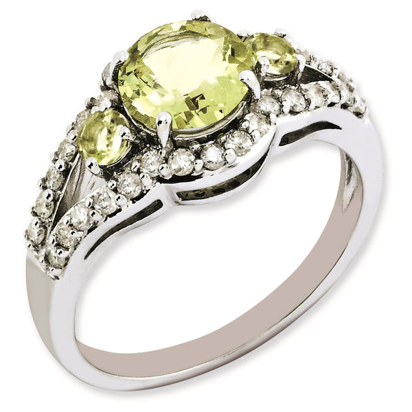 Sterling Silver Rhodium-plated Diamond & Lemon Quartz Ring - Birthstone Company