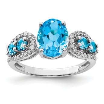 Sterling Silver Rhodium Blue Topaz & Diamond Ring