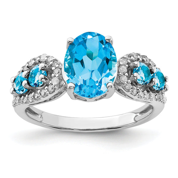 Sterling Silver Rhodium Blue Topaz & Diamond Ring