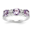 Sterling Silver Rhodium-plated Diamond & Pink Quartz Ring, Size 6 - Birthstone Company