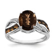 Sterling Silver Rhodium Diam. & Smoky Quartz Ring