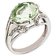 Sterling Silver Rhodium-plated Oval Diamond & Green Quartz Ring, Size 7 - Birthstone Company
