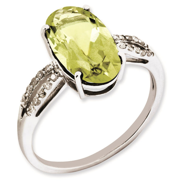 Sterling Silver Rhodium-plated Oval Diamond & Lemon Quartz Ring, Size 7 - Birthstone Company