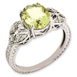 Sterling Silver Rhodium-plated Oval Diamond & Lemon Quartz Ring, Size 7 - Birthstone Company