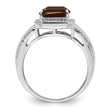 Sterling Silver Rhodium Diamond & Smoky Quartz Ring