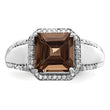 Sterling Silver Rhodium Diamond & Smoky Quartz Ring