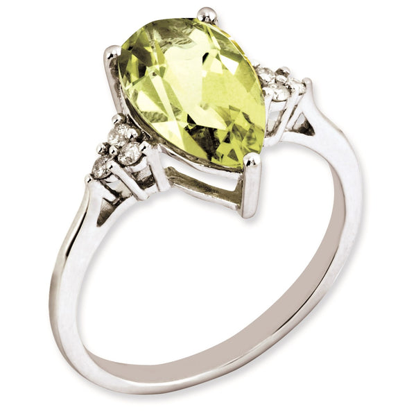 Sterling Silver Rhodium-plated Diamond & Lemon Quartz Ring, Size 7 - Birthstone Company