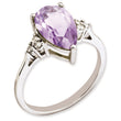 Sterling Silver Rhodium-plated Diamond & Pink Quartz Ring, Size 7 - Birthstone Company
